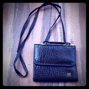String Wallet Faux Patent Croc Effect with Removalable Straps